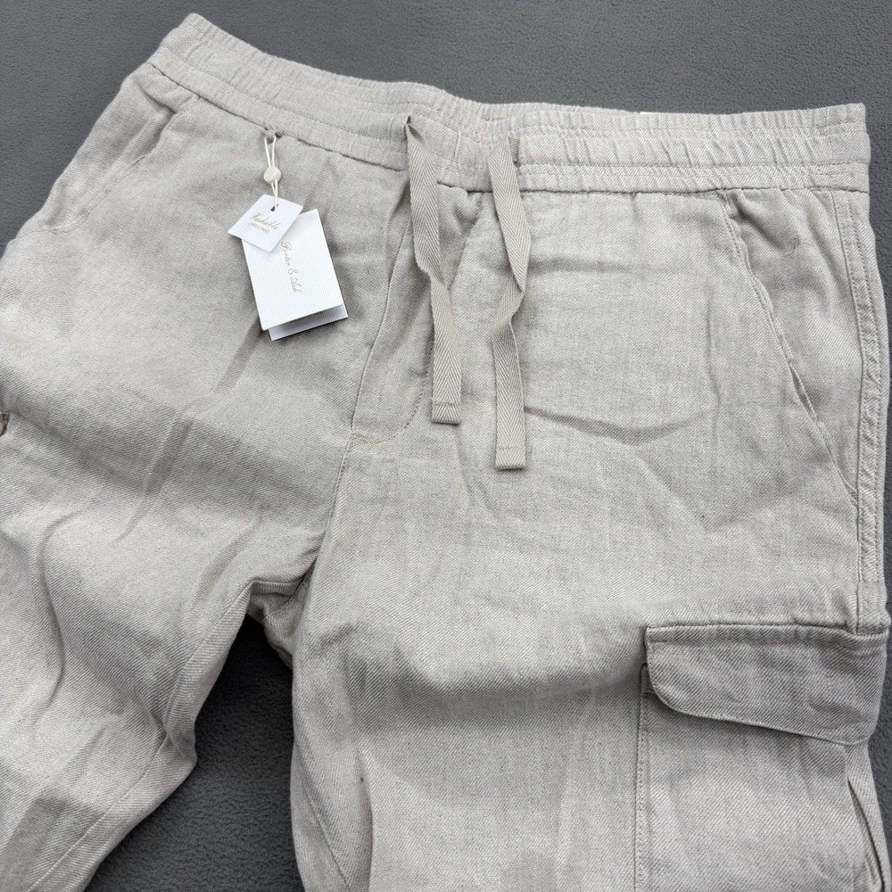 Porter & Ash Cargo Pants Mens XL 36x28 Beige Linen Blend Slim Fit Washable NEW